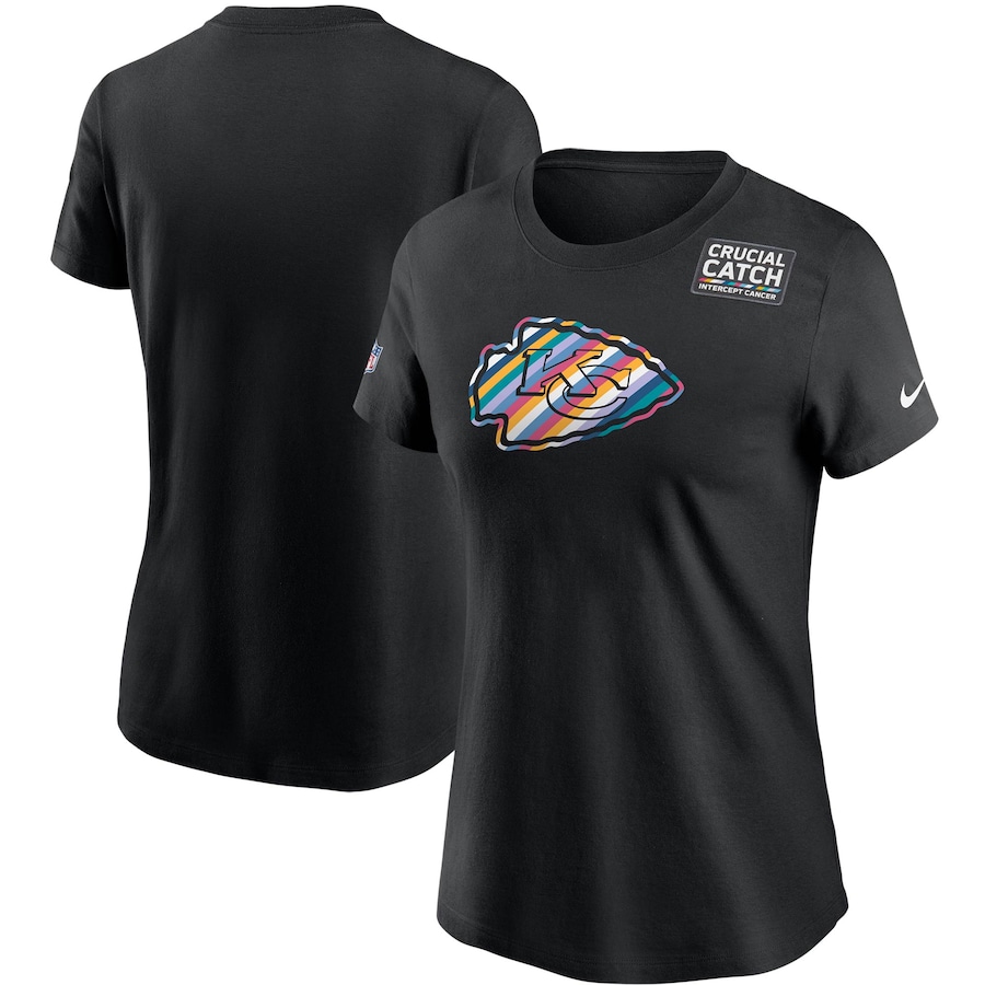 Women's Kansas City Chiefs 2020 Black Sideline Crucial Catch Performance T-Shirt(Run Small)